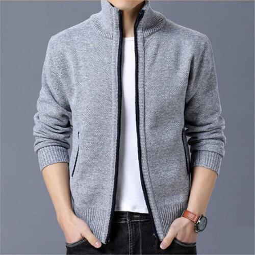 Mens new fleece Cardigan sweater fall/winter thermal jacket zip knit sweater trend casual jacket plus size M-4XL