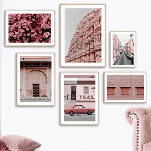 Jaipur Palace Door Street Cars Flowers Wall Art Canvas Painting Nordic Posters And Prints Wall Pictures For Living Room Decor