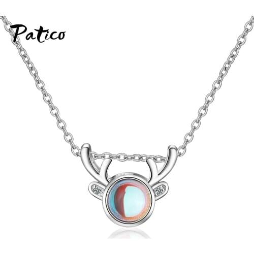 New Statement Moonstone Deer Pendant Necklaces For Women Girls Fashion 925 Sterling Silver Jewelry Short Clavicle Chain