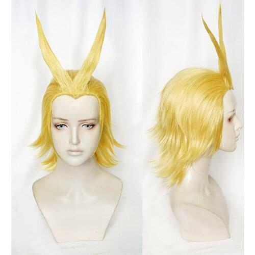 New Boku no Academia All Might Golden Wig Cosplay Anime Wig Halloween Role Play My Hero Academia Costume Hair+ Wig Cap+Track