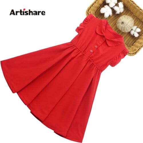 Dress Girl Solid Color Party Dress For Girls Ruffles Dress For Children Summer Childrens Clothing 6 8 10 12 14