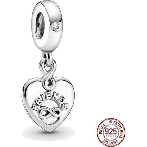 2021 Valentine New Silver Color Friends Forever Heart Dangle Charm fit Pandora Bracelet Necklace Diy Jewelry