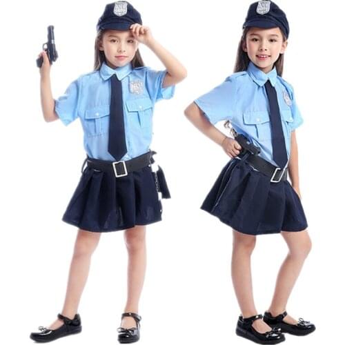 Hot Girls Halloween Cop Police Officer Costume Kids Child Role-playing Cosplay Policeman Uniform Party Fancy Dress 2021 New