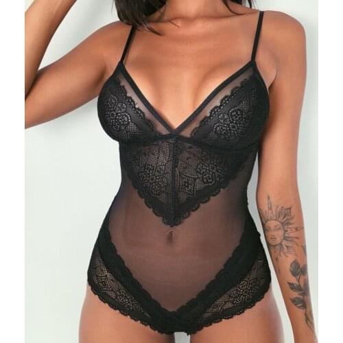 Womens Sexy Lingerie Nighwear Bodysuit Lace Mesh Underwear Ladies Babydoll Lingerie Underwear Plus Size