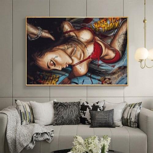 Sexy Tattoo Women Oil Painting Printed on Canvas Portrait Posters and Prints Wall Art Picture for Living Room Home Decor Cuadros