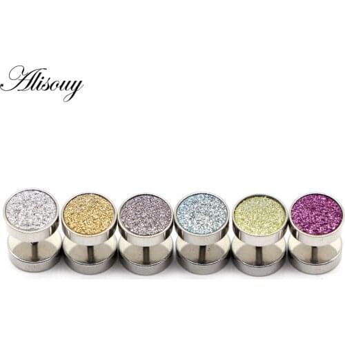 Alisouy 1 pair Punk Stainless/Titanium Steel Stud Earrings For Men and Women Gothic Street Hip Hop Frosted Colorful Ear Jewelry