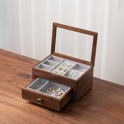 Retro Jewellery Box Minimalist High-End Dresser Table Multi-Layer Glass Jewelry Box Storage