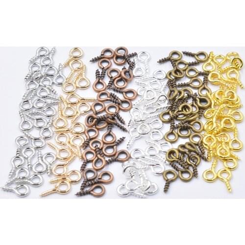 200pcs Mixed 6 Colors 4*8mm Small Tiny Mini Eye Pins Eyepins Hooks Eyelets Screw Threaded Clasps Hooks BeadsFor Jewelry Making