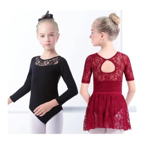 Discount Girls Ballet Dress Gymnastic Leotards Lace Skirted Leotards Long Sleeve Kids Toddler Gymnastic Swimsuit For Dancing