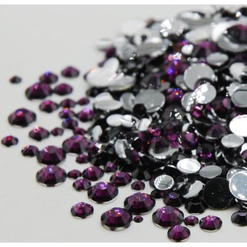 Mixed Sizes Nail Art Decorations Grape Purple Color Non Hot Fix Stones Flat Back For Gems Clothes Crystal Decorations
