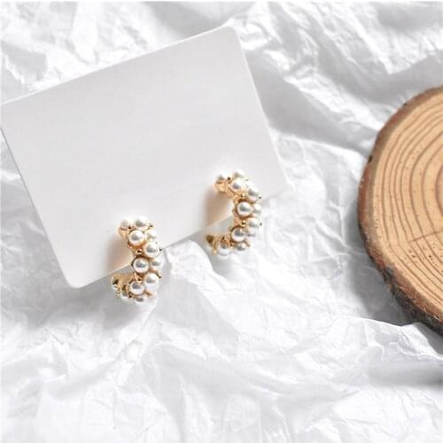Alloy Korea Design Earrings Metal Round Trendy Circle Faux Pearls Earrings For Women Girl Gift 1Pair Earrings Charm C Style