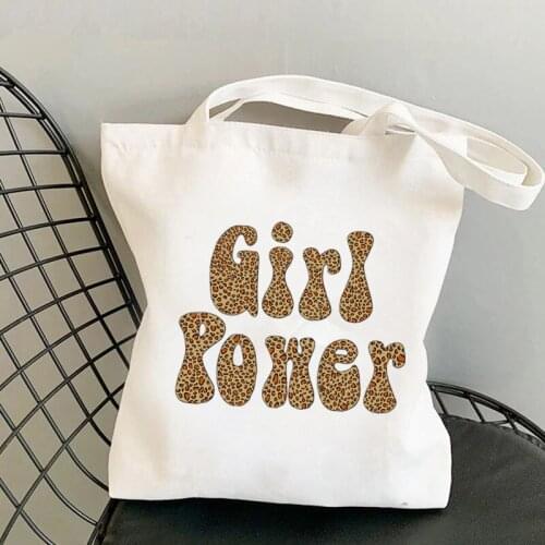 Shopper Girl Power Leopard Kawaii Bag Harajuku women Shopping Bag Canvas Shopper Bag girl handbag Tote Bag Shoulder Lady Bag
