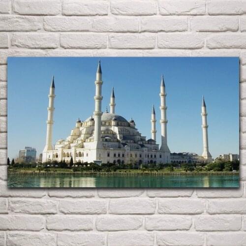 Sunny Adana mosque building Turkey Islamic architecture scenery living room home wall art decor print canvas fabric poster KP590