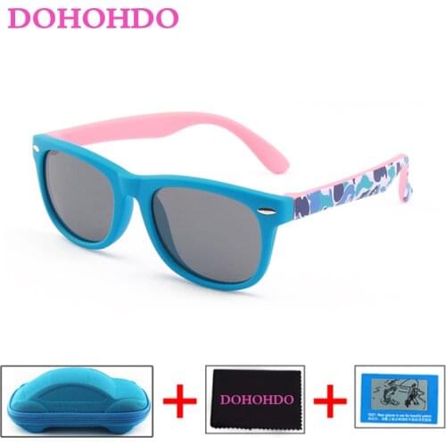 DOHOHDO Hot Colorful Flexible Kids Sunglasses Polarized Eyewears Children Lens Baby Safety Coating Mirror Shades Free Case UV400