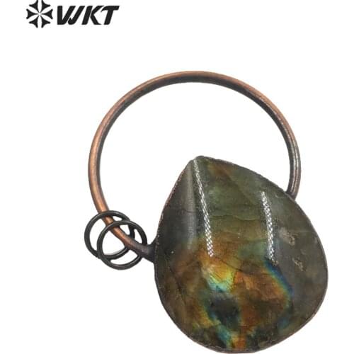 WT-P1689 WKT Labradorite Antique Copper Electroformed Pendant Copper Gemstone Protection Amulet STONE Labradorite pendant