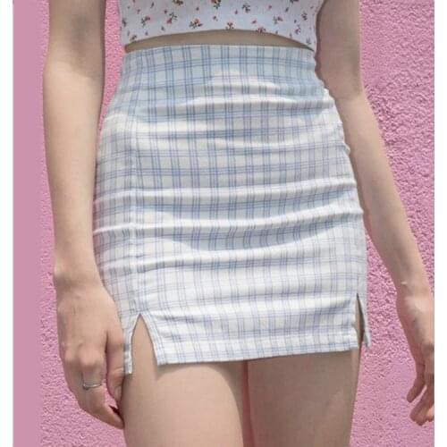 BM2020 summer skirts ins the new grid web celebrity on both sides of the split package hip skirt skirt