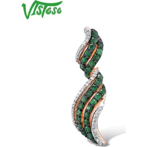 VISTOSO Gold Pendants For Women Pure 14K 585 Rose Gold Flower Natural Emerald Sparkling Diamond Wedding Fine Jewelry