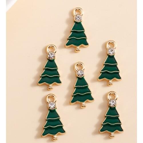10pcs 9*19mm Enamel Christmas Tree Charms DIY for Bracelets Pendants Earrings Making Crystal Gift Charms Jewelry Accessories