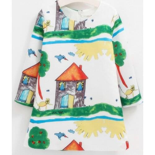 2016,Hand-painted drawing baby girls party dress,Children clothing,princess girl dress holiday kids dresses for girls 2T-12T