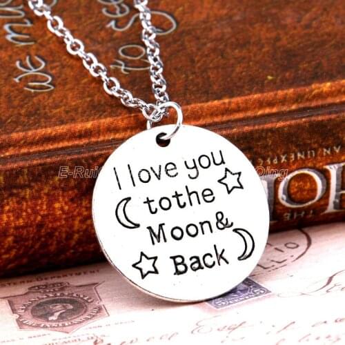 24PC Wholesale I Love You To The Moon & Back Star Round Pendant Necklace Women Family Friends Lovers Charm Chain Jewelry Party