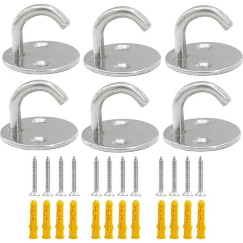 304Stainless Steel J-shaped Ceiling Mount Hook Base Ceiling Fans For Leisure Sofa Sandbags Hammocks Rings Fixed Hook 6pcs