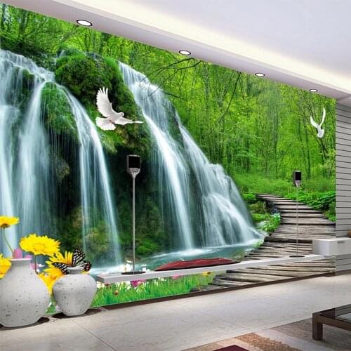 Custom 3D Wallpaper Classic Waterfall Wooden Board Forest Photo Wall Murals Living Room TV Sofa Bedroom Background Wall Paper 3D
