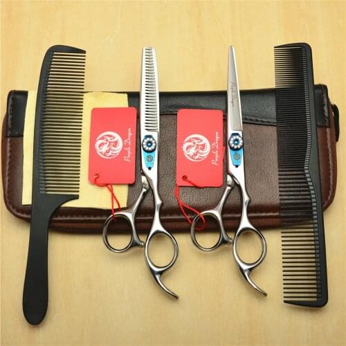 4Pcs Suit 6.0'' Purple Dragon 440C Professional Human Hair Scissors Hairdressing Cutting Shears + Thinning Scissors + Comb Z1015