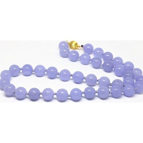 8,10,12mm light purple violet high grade jades chalcedony necklace round beads women chain necklace jewelry 18inch B1514