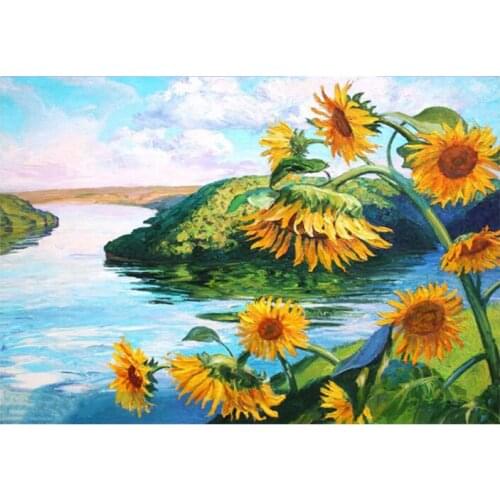 New hot 5D DIY diamond painting cross stitch river water sunflower flower landscape rhinestone embroidery living room decoration