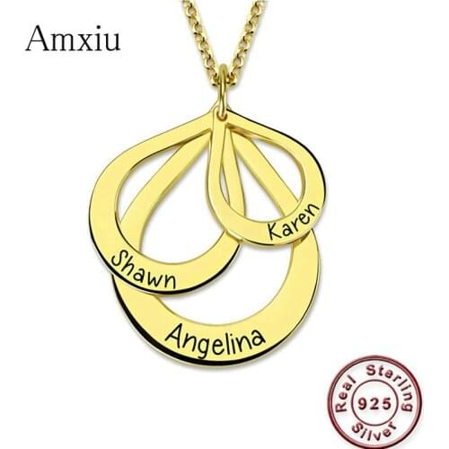 Amxiu Custom 925 Sterling Silver Pendant Necklace Engrave Three Names Choker Necklace Jewelry For Women Mother Birthday Gifts