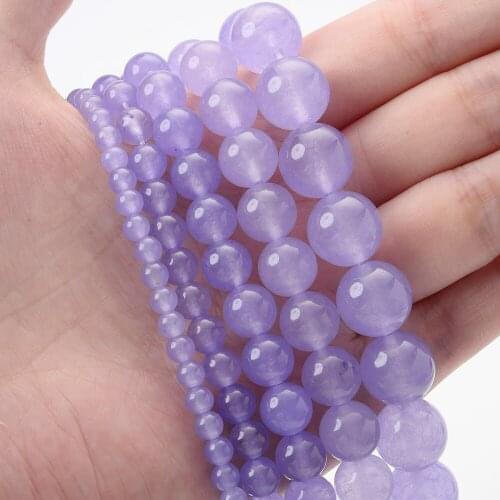 Natural Stone Beads Light Purple Chalcedony Jades Round Loose Bead for Jewelry Making DIY Bracelet Accessories 4/6/8/10/12mm