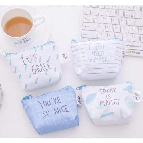 DL Korean lovely small fresh Island blue canvas zero Purse Mini zipper coin bag earphone Purse Exquisite office supplies