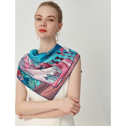 Double sides Printing 90cm Square Scarf 16 momme 100% Mulberry Silk Luxury women Shawl High Quality Wrap Bandana Lady gift