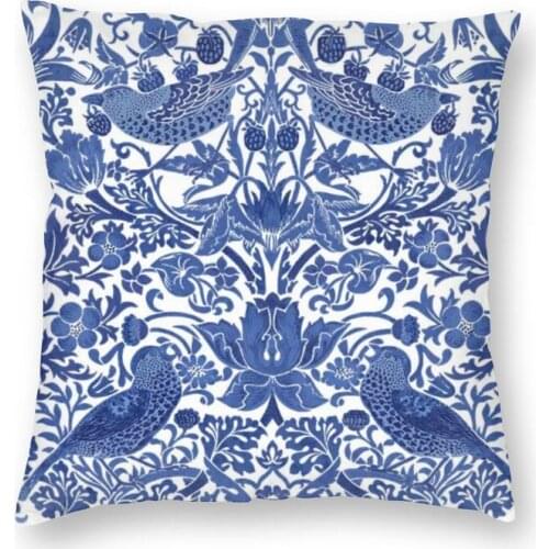 Porcelain Blue Oriental Bird Pattern Square Throw Pillow Case Decoration 3D Two Side Printed Chinoiserie Cushion Cover for Car