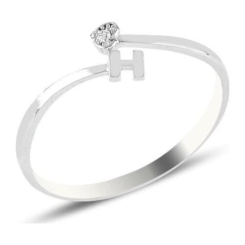 Diamond Heart H Letter Ring