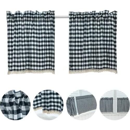 Short Curtain Through the Rod Kitchen Window Plaid Short Curtain Lace Valance Through Rod Drape Home Decor Bedroom Home Kitchen