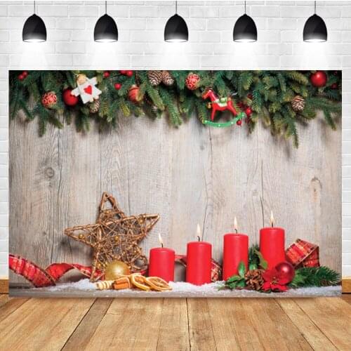 Laeacco Christmas Wood Board Tree Branch Candle Toy Baby Birthday Custom Photography Backdrop Photo Background For Photo Studio