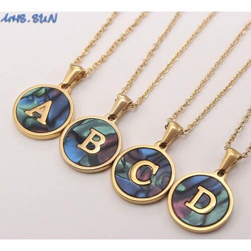 MHS.SUN 1PC Fashion Abalone Shell 26 Alphabet Pendant Necklace Gold Stainless steel Chain Necklace For Women Jewelry Gift
