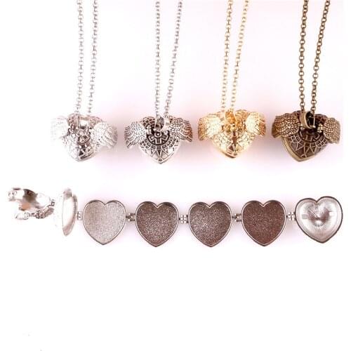 Trendy Magic Expanding 8 Photos Pendant Memorable Pendant Necklace Medallion Angel Wings Heart Locket Pendant Necklace