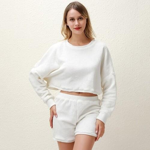 Fashion Womens Suit Autumn Solid Color Long Sleeve O-Neck Casual Short Tops Irregular High Waist Shorts Suit