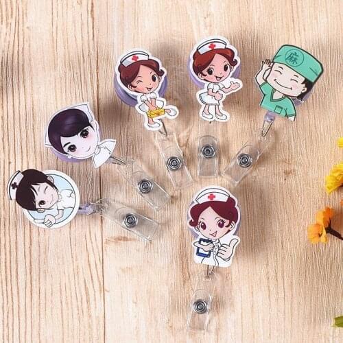Cartoon Retractable Brooches Cute Reel High Quality Silicone Student Nurse Doctor ID Name Card Badge Holder Office Supplies Pins