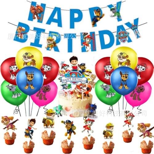 New Paw Patrol Birthday Party Set Balloon Birthday Banner Cake Flag Boy Girl Party Childrens Birthday Decoration Gifts