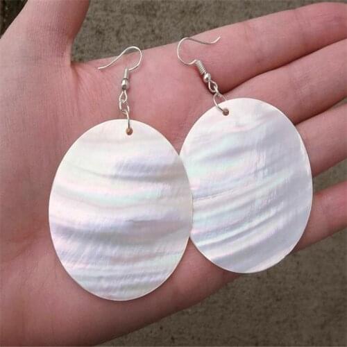 Real Natural White Rainbow Hue Abalone Shell Seashell Mother Of Pearl Circle Disk Beach Ocean Boho Island Gypsy Silver Dangle Ea