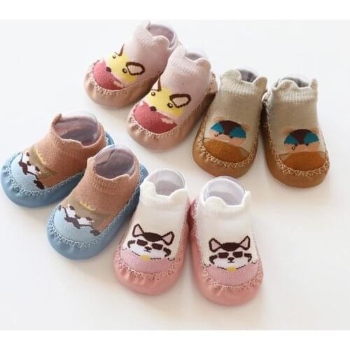 Baby Non Slip Leather Soles Sock Shoes Newborn Infant Girl Boy Summer Cotton Animal Print Floor Socks Sneaker First Walker Shoes