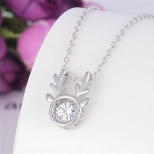 New Fashion Creative Moving Antler Christmas 925 Sterling Silver Jewelry Sweet Animal Deer Crystal Clavicle Chain Necklaces N154