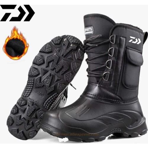 Daiwa New Winter Camouflage Warm Snow Boots Rain Men Fishing Shoes Fur Plush Fishing Boots Non-slip Waterproof Fishing Shoes