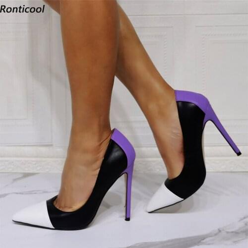 Ronticool New Handmade Women Spring Pumps Heels Sexy Stiletto Heel Pointed Toe Gorgeous14 Colors Party Shoes US Plus Size 5-15