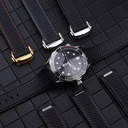New Men 20mm Watchband Curved End Silicone Rubber Watch band with Metal for Omega strap Seamaster 300 AQUA TERRA AT150 8900