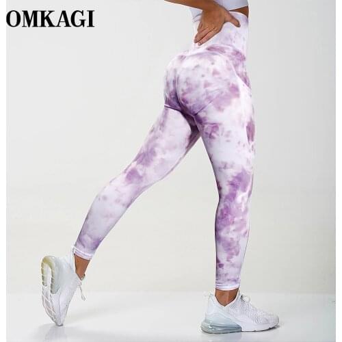 OMKAGI Tie Dye Tight Leggings Sports Women Fitness With Pocket Yoga Pants Stretch Workout Leggings Patchwork Slim Gym Leggings