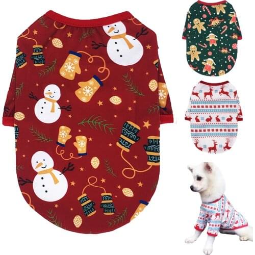 Dog Cat Clothes For Christmas Cute Puppy Cats T-shirt Soft Cotton Pet Clothing Chihuahua Vest Shirt Small Medium Dogs Cats